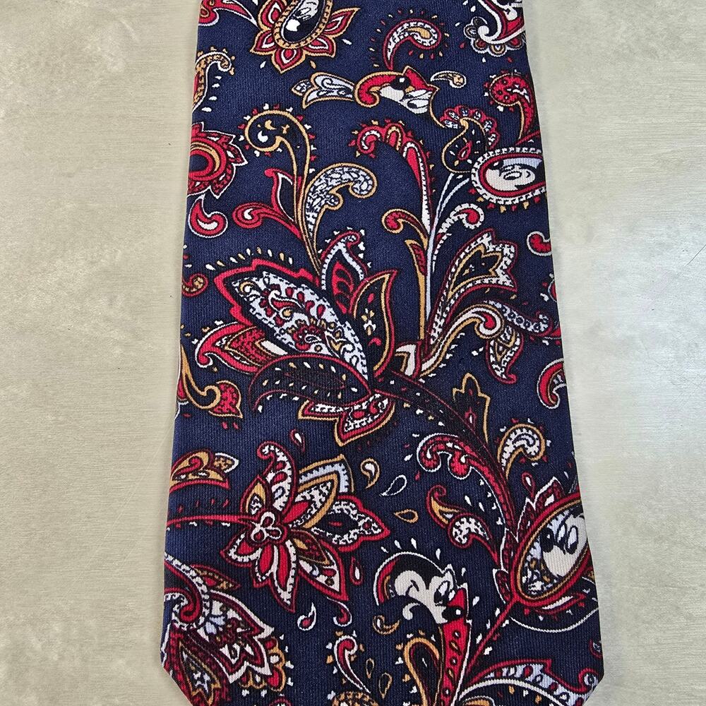Disney Tie Mickey Mouse Balancine Paisley Blue Vintage Designer Silk Necktie - Picture 6 of 12